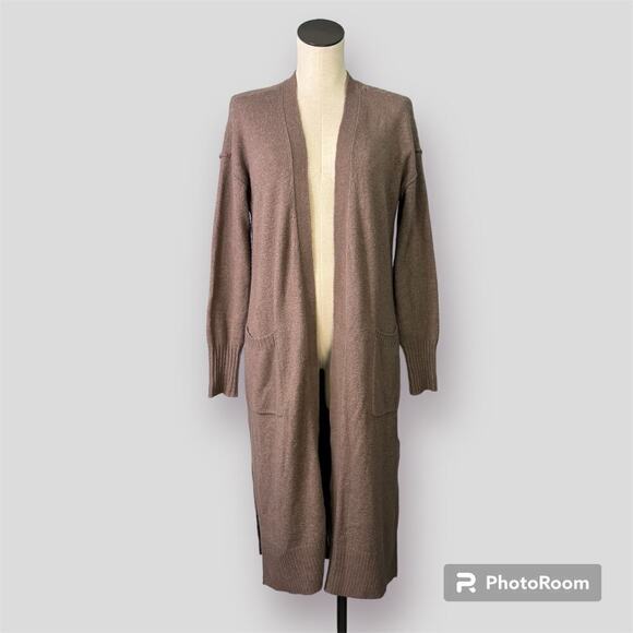 London Kaye Brown Duster Cardigan Stretch Knit Sweater with Pockets Women's Sz S - Picture 1 of 11